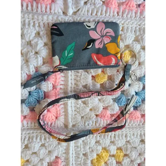Vera Bradley zip ID case & lanyard gray floral Coastal Paradise floral print - Picture 3 of 3